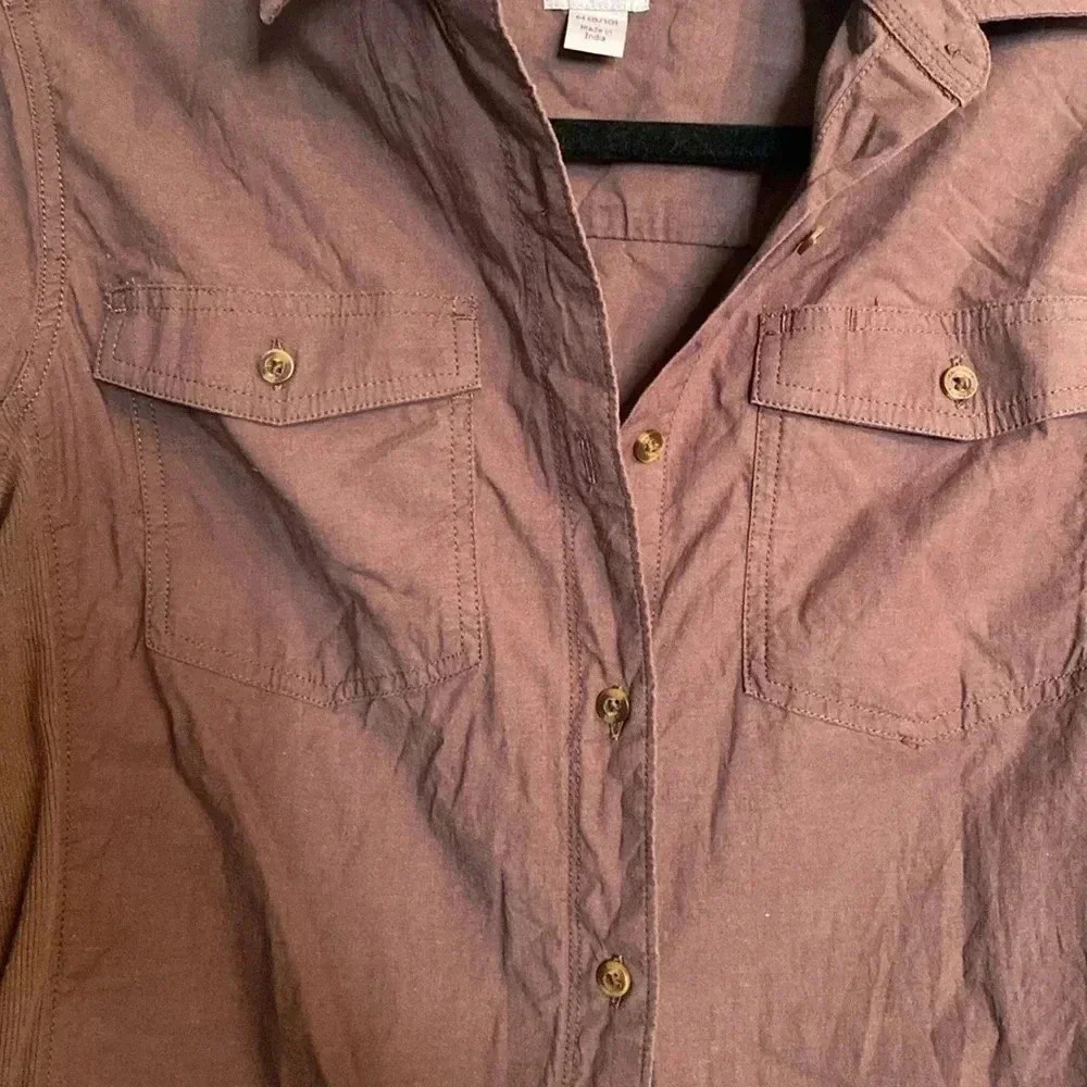 Carhartt women’s brown button down collard shirt - size medium 8/10 - Picture 4 of 8